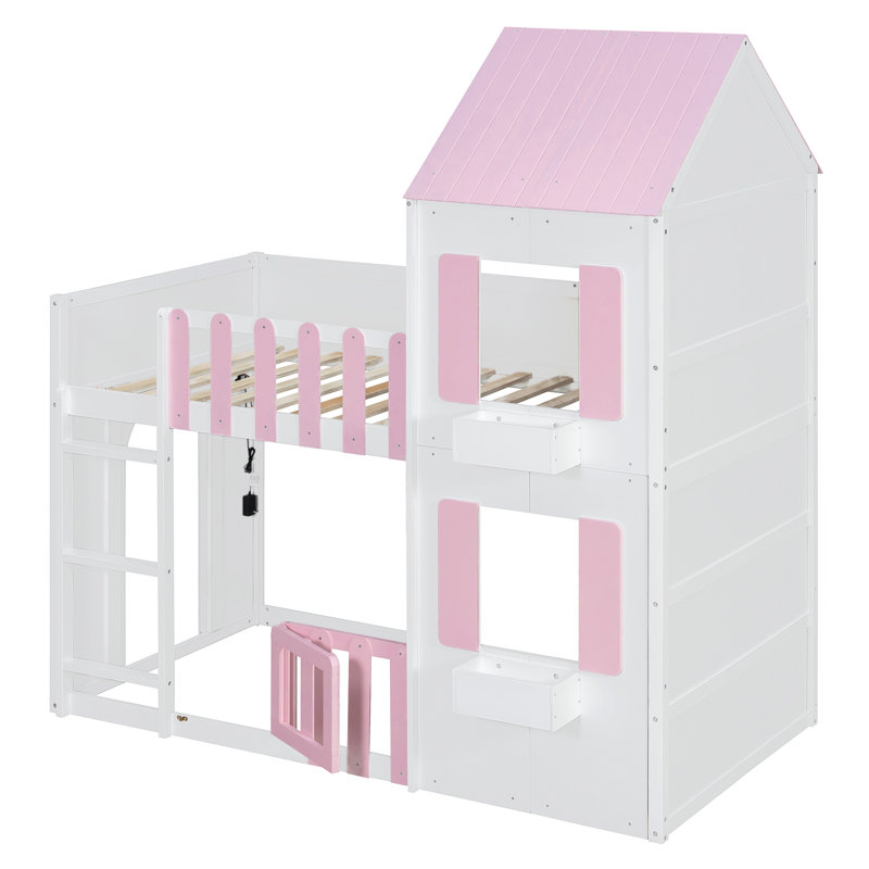 Lit superposé Modern House, Twin over Twin, Rose