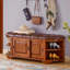 Banc rembourré en cuir véritable brun noisette