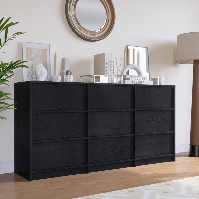 Jadonna 9-Drawer Dresser, Bedroom Dresser, Black Textured