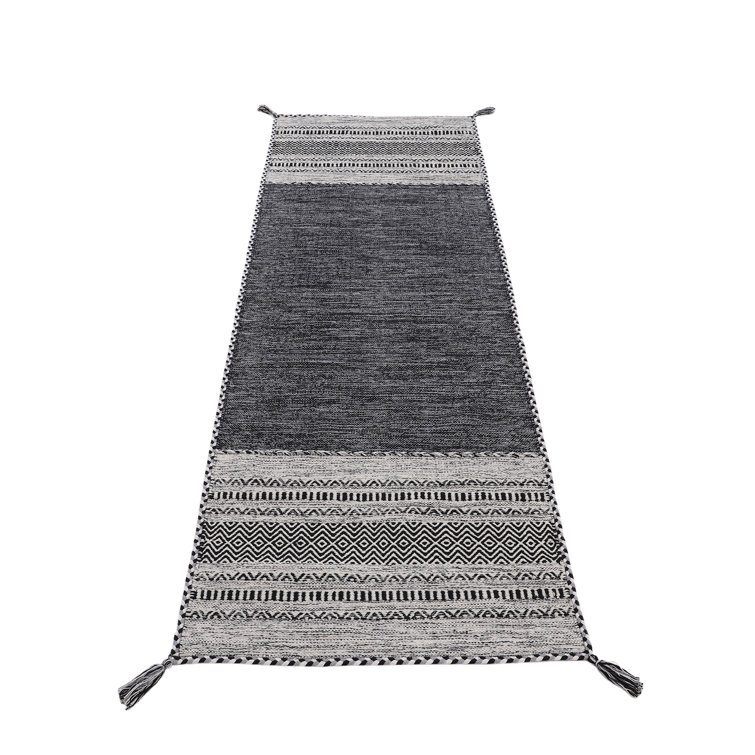Azizi Striped Hand Woven Cotton Black Rug