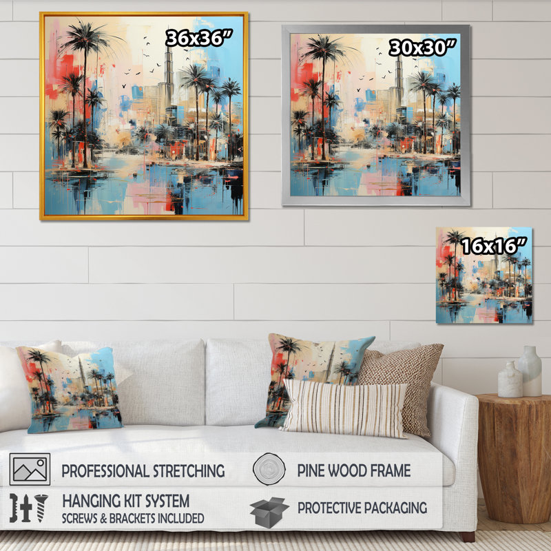 «Layered Dubai Extravaganza», art mural de Dubaï, Cadre flottant doré, H 30 po x l 30 po x P 1,5 po