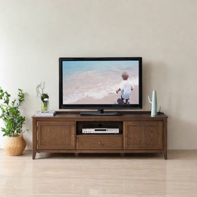 Meuble télé en bois massif au design rétro