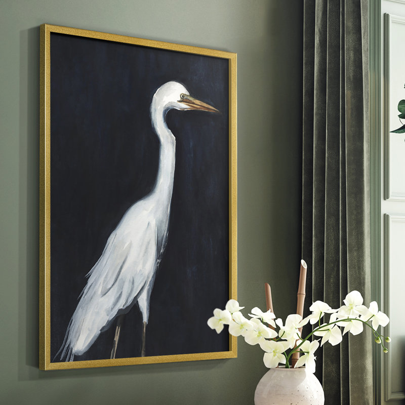 Calm Great Egret II, reproduction encadrée - bois massif, H 14 po x l 11 po