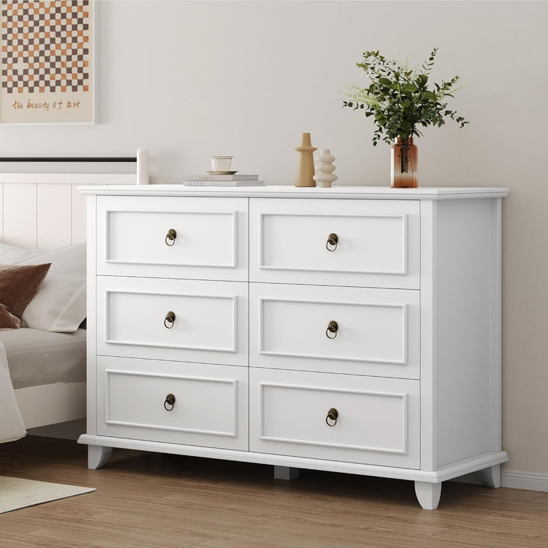 Commode double 6 tiroirs, traditionnelle, Blanc