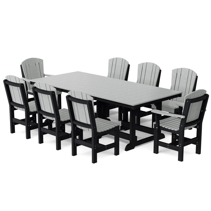 Heritage Dining Set, Light Gray/Black, 9-Piece