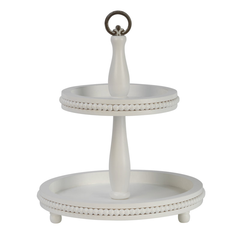 2 Tier Wooden Beaded Display Stand , White
