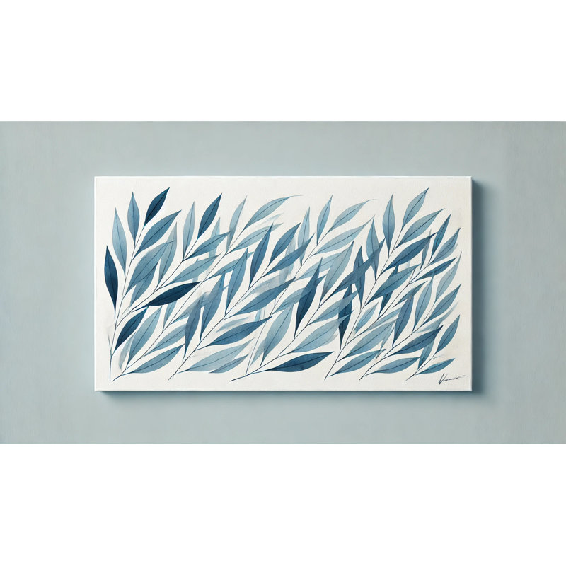 «Blue Serenity Botanical Leaves», reproduction d'art sur toile tendue, H 20 po x l 35 po