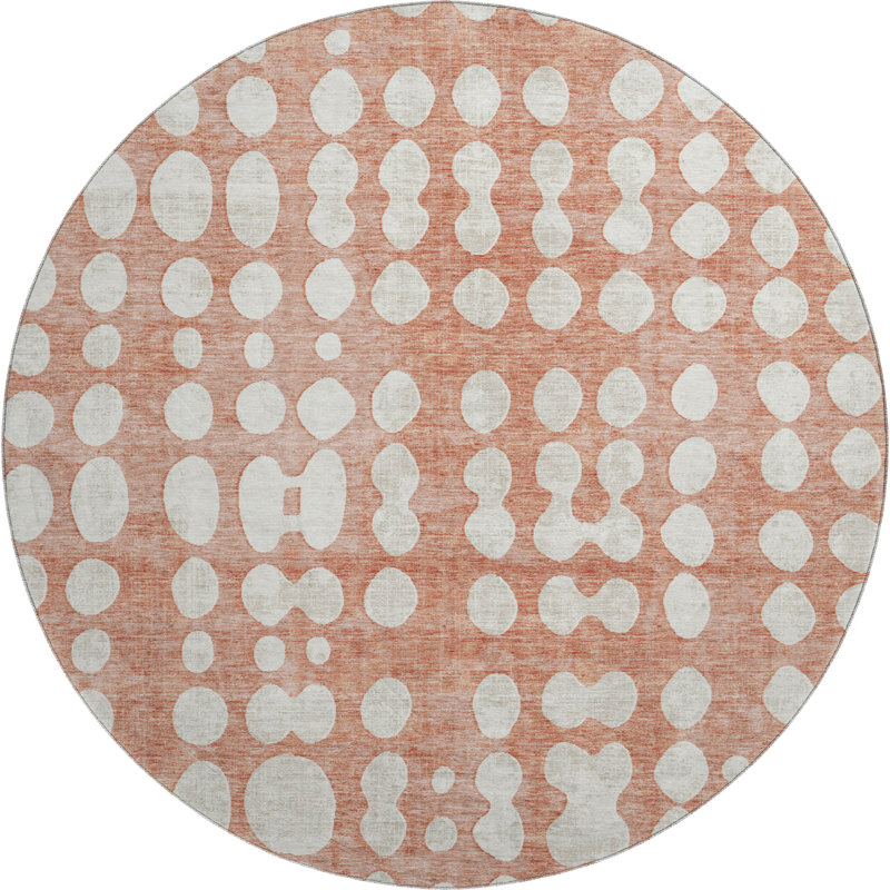 Premium Machine Washable Prisco Salmon Rug, Round 8'