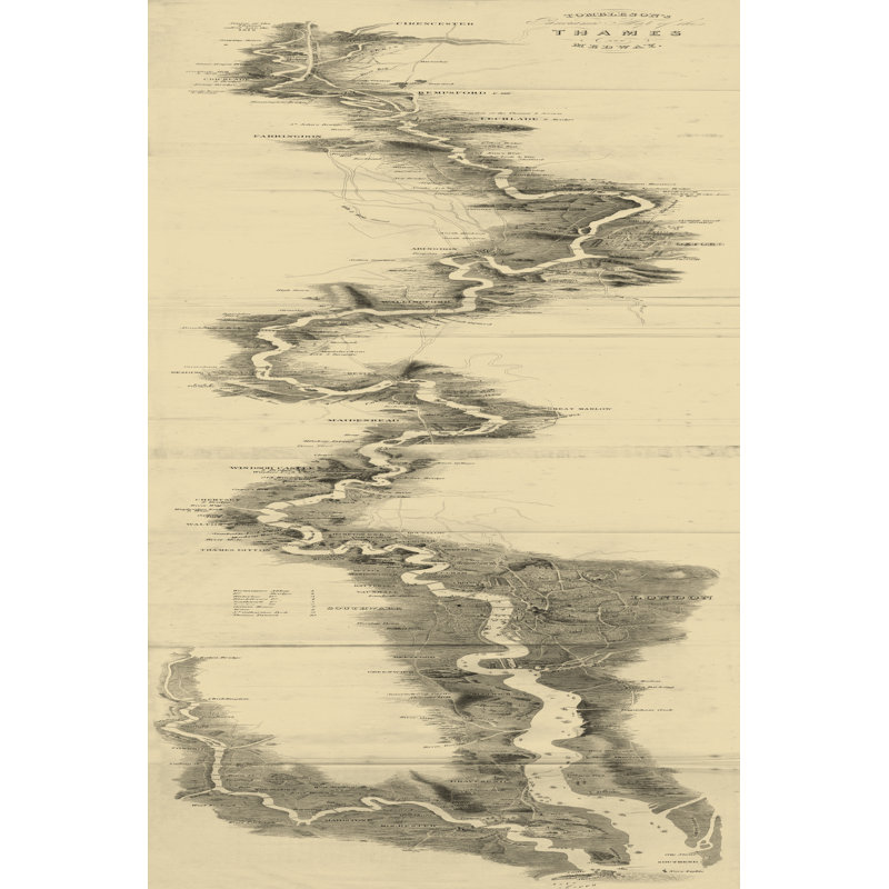 Panoramic Map Of The Thames 1 Piece Wrapped Canvas Painting, 46cm H x 30cm W x 3.8cm D