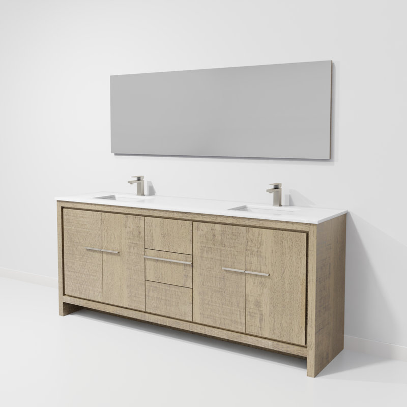 Robinet de meuble-lavabo double en métal l 80 po x P 20 po Lafarre, Acacia rustique, Quartz blanc