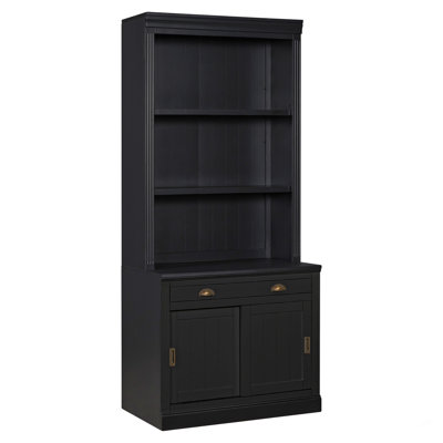 83.4"Tall Bookshelf Suite with LED Lighting, Modern Bookcase Suite with Sliding Doors,Drawers and Open Shelves,Storage Bookshelf for Living Room,Home Office,Black