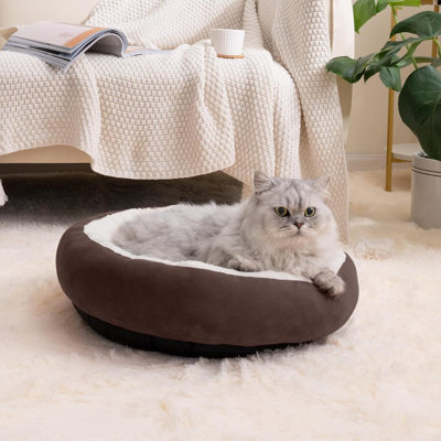 Lit rond à coussin pour chat et chien Donut, lit pour animal de compagnie de 20 po pour chats ou petits chiens, fond antidérapant et résistant à l'eau, lits pour animaux en tissu super doux et durables, lit de luxe pour chat et chien lavable