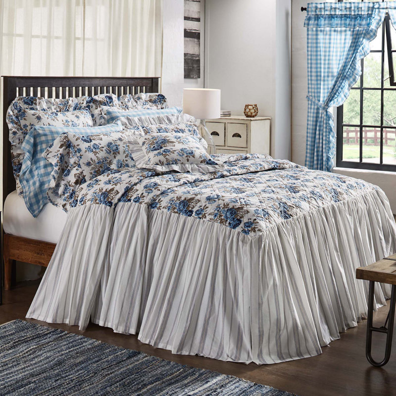 Annie Floral Standard Cotton Reversible Coverlet, King Coverlet, Dusk Blue