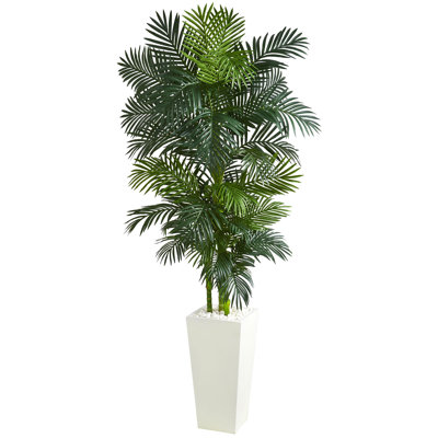 89 " H Faux Palm Tree in Porcelain and Ceramic Planter