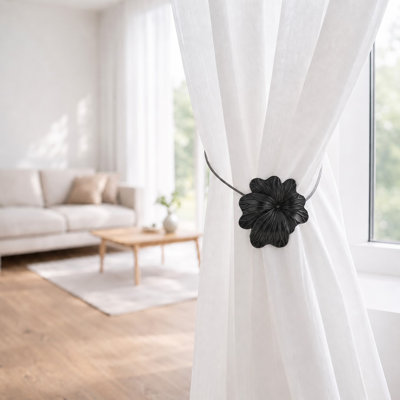 Magnetic Curtain Tieback Holdback, Sculpted Flower, No Drill