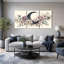 Ensemble de 3 toiles pivoines et eucalyptus avec croissant de lune-131991028