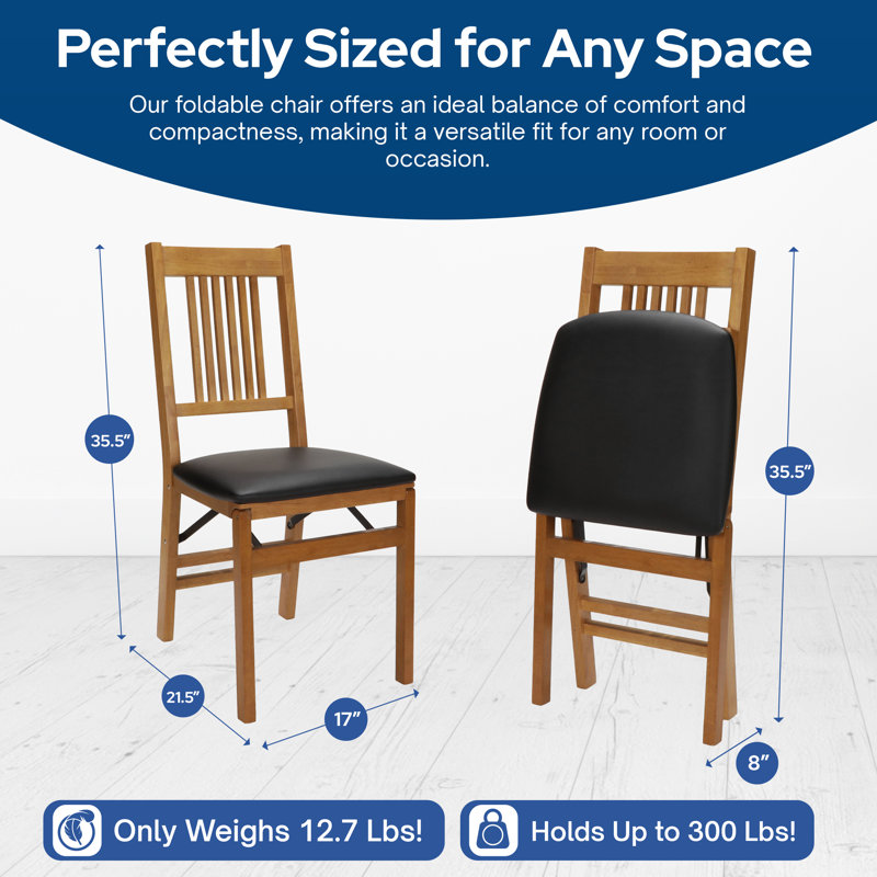 Stakmore True Mission Folding Chair, Oak Frame with Black Vinyl
