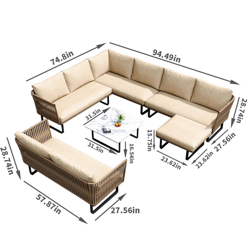 Ensemble de conversation d'extérieur pour 8 personnes avec coussins Ellesyn
