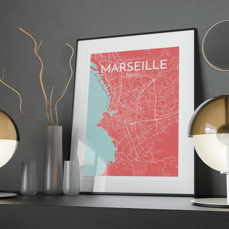 Marseille City Map In Maritime - No Frame Print, 27.6cm H x 19.7cm W x 0.05cm D