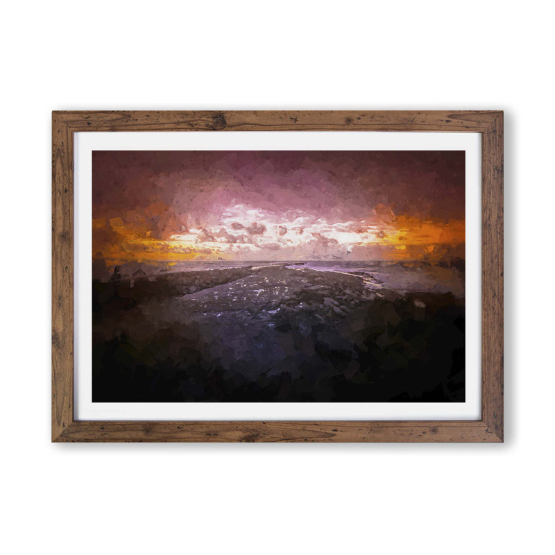Filey Brigg in North Yorkshire - Framed Print, 62cm H x 87cm W x 2cm D, Walnut
