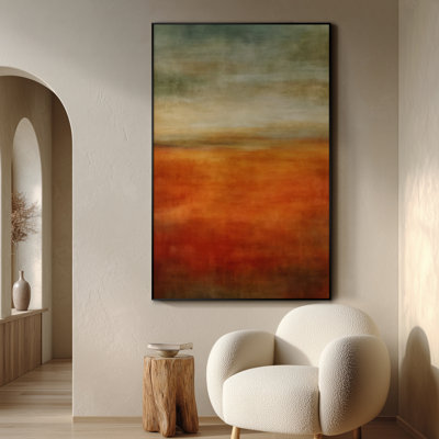 Extra Large Wall Art Fabric Print - Abstract Landscape Art Rust & Earth Tone Horizon Contemporary Artwork Decor for Living Room or Bedroom - "Frame Assembly Required (Unfinished Frame)"