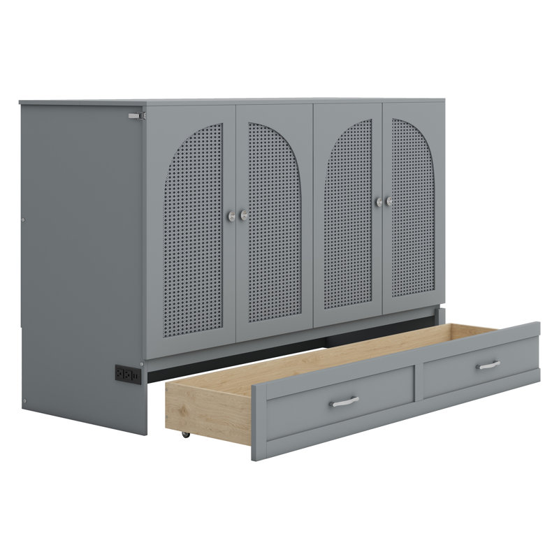 Lit escamotable avec grands tiroirs Murphy, Double, gris