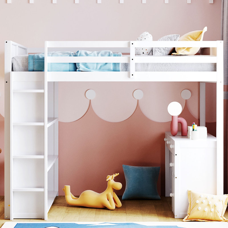 Haddy Kids Loft Bed, Full, White