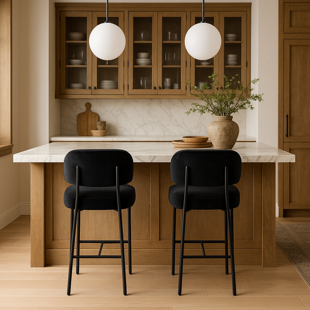 27" Bar Stool, Black Performance Fabric
