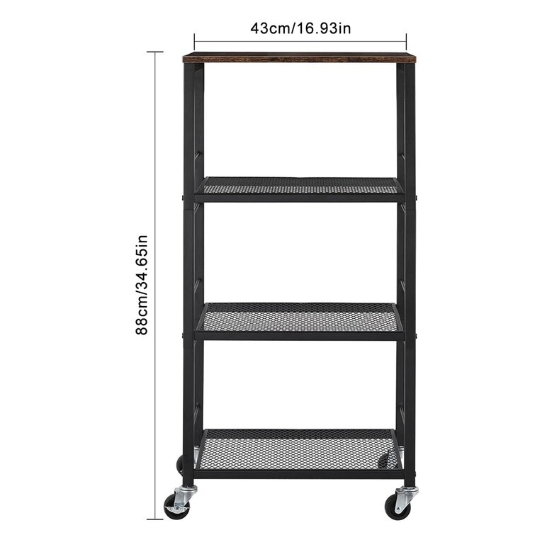 4 Tier Metal Mesh Rolling Utility Cart Storage Cart Kitchen Cart