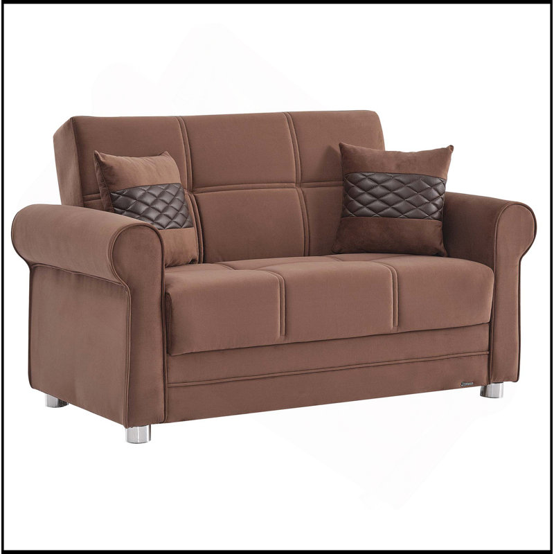 Causeuse convertible rembourrée avec rangement, Tissu rouge-brun