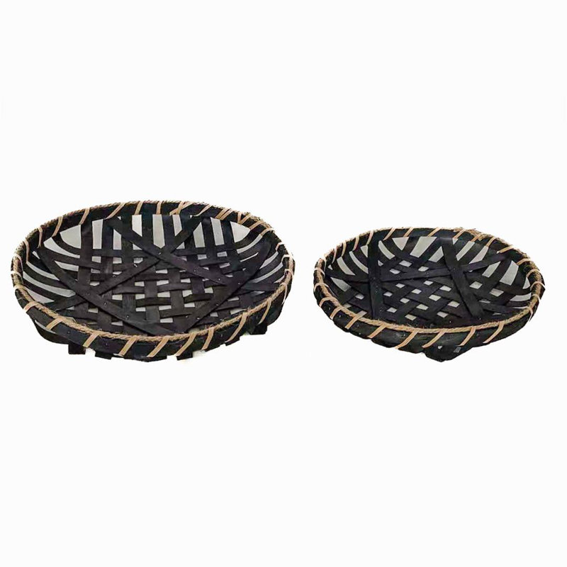 Ensemble de 2 plateaux circulaires tissés, Marron foncé