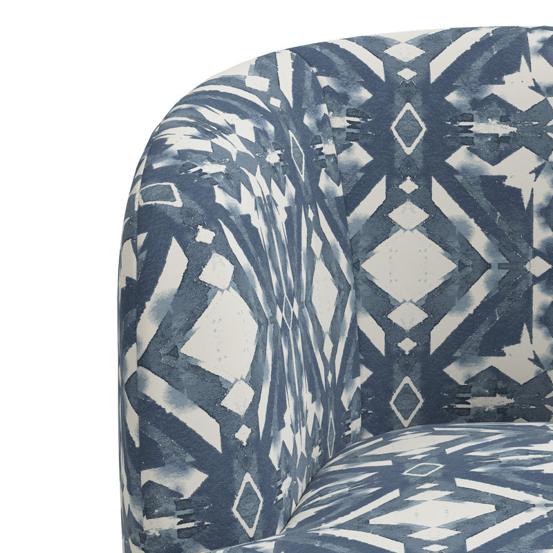 Maya Swivel Chair In Boucle, Asha Blue Ikat