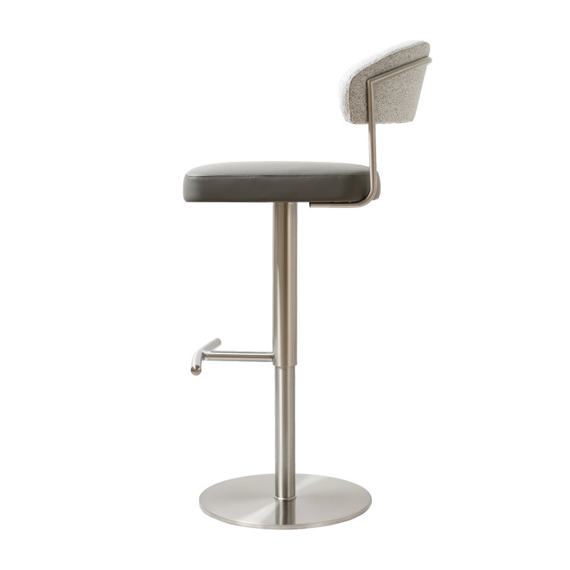 Bihter Swivel Upholstered Adjustable Height Counter Stool with Metal Frame, Grey/Silver