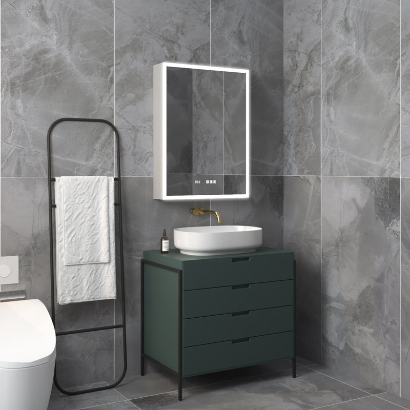 Halm 24'' W 32'' H Frameless Medicine Cabinet with Mirror and 3 Adjustable Shelves, Right