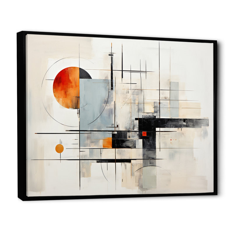 «Beige Grey Suprematism Silent Symmetry II», reproduction sur toile, H 30 po x l 40 po x P 1,5 po, Cadre flottant noir