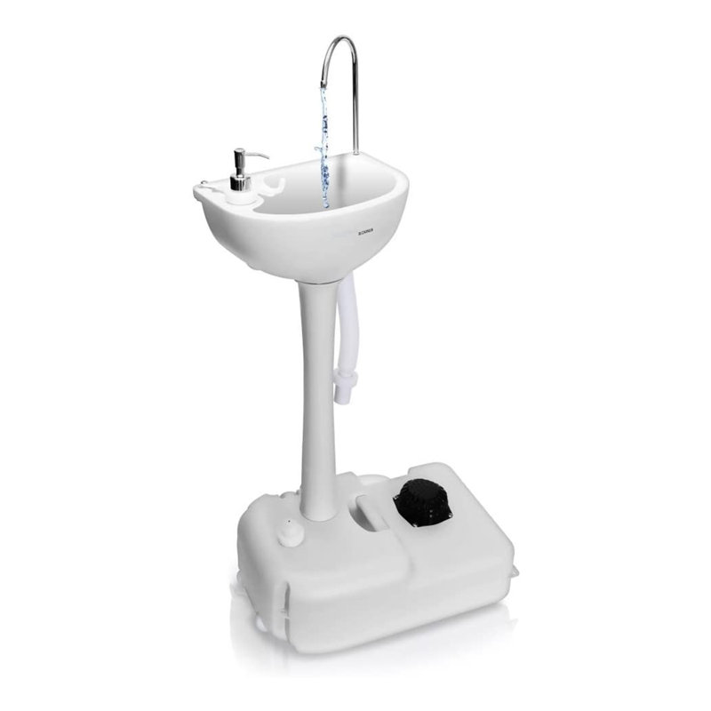 Tall White U-Shaped Pedestal Bathroom Sink with Faucet and Overflow