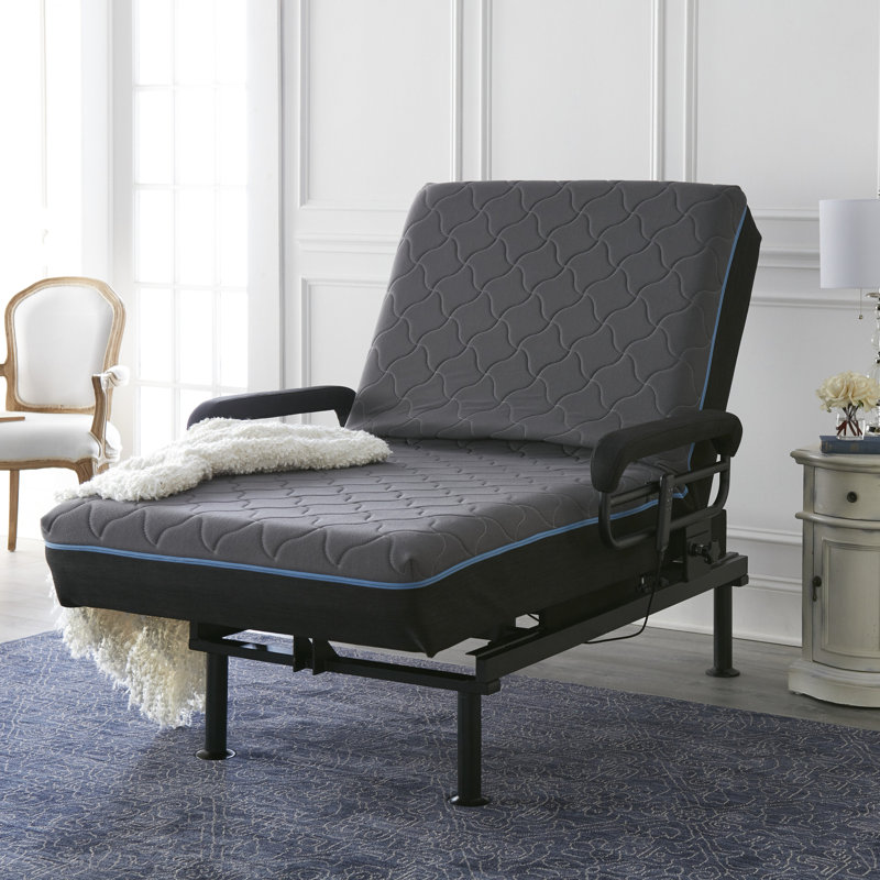 Sommeil réglable pour se tenir debout - matelas en mousse à mémoire de forme avec housse à fermeture à glissière, fonction d'assistance au levage, télécommande câblée, rails de garde rembourrés, capacité de charge de 450 lb, métal bleu avec télécommande pour assistance, limite de poids,