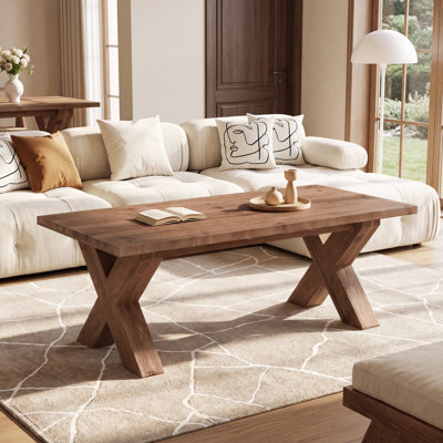 47" Rectangular Solid Wood Coffee Table with X-Shaped Legs for Living Room