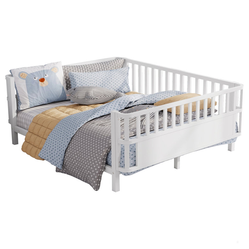 Lit plateforme en métal avec rails, Lit double, Blanc