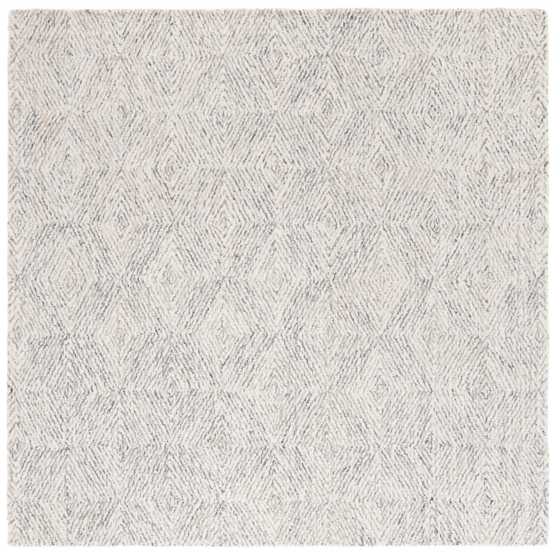 Koben Ebony Hand Tufted Wool/Cotton Geometric Rug in Navy/Ivory, Rectangle 6' x 9'