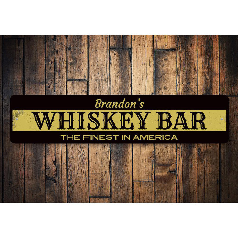 Plaque en aluminium Whiskey Bar, H 6 po x l 24 po x P 0,06 po