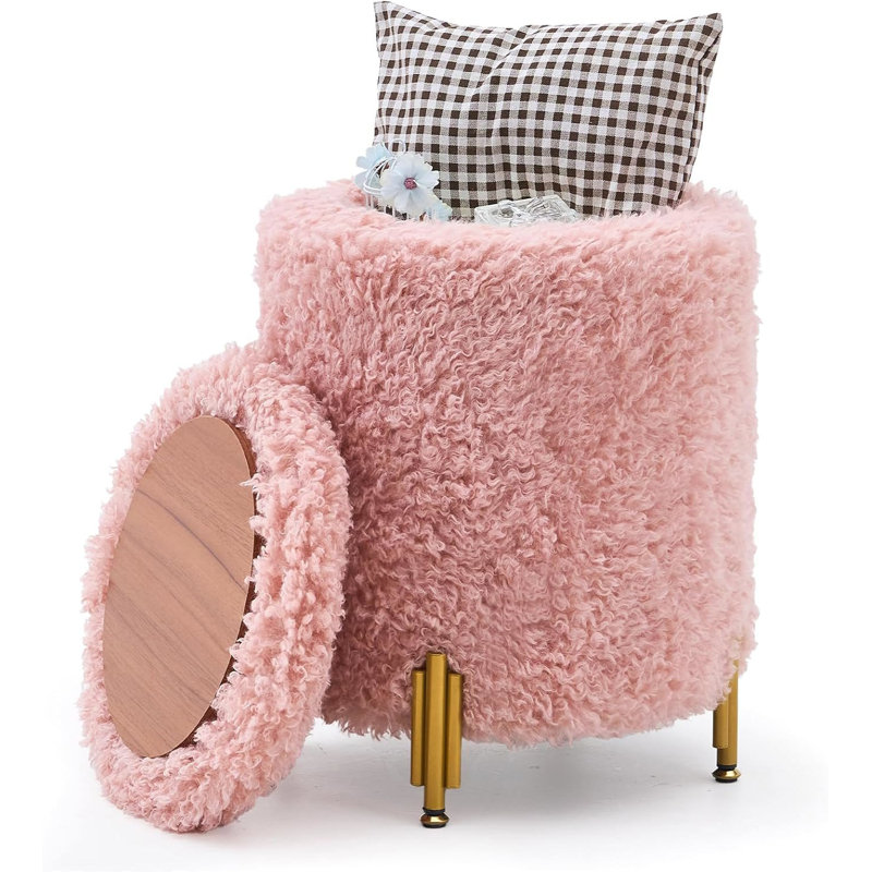Repose-pieds rond en velours avec rangement, Rose