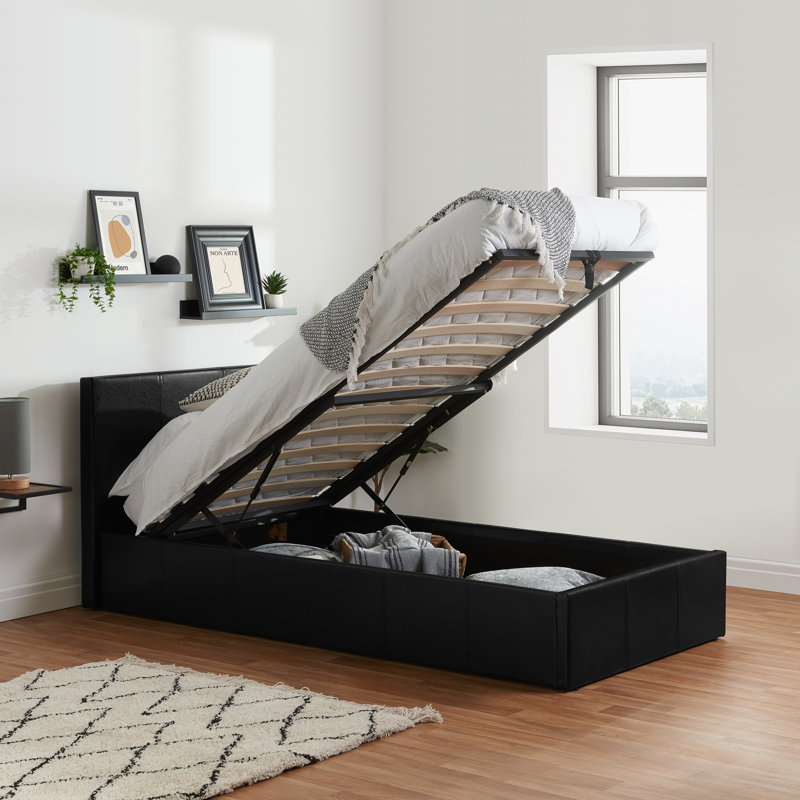 Beckey Upholstered Ottoman Bed, Single (3'), Black