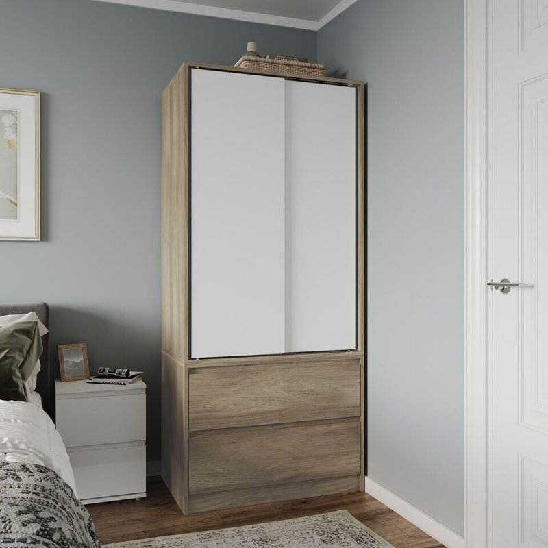 Solid Wood Wardrobe, Oak/White