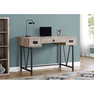 Bureau d'écriture en stratifié beige avec base en métal noir robuste pour la productivité Taupe moderne et une configuration professionnelle