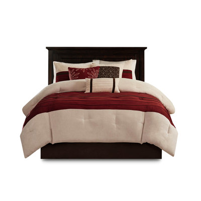 Édredon très grand 7 pièces - Faux suède rembourré doux au toucher avec coussins brodés Laver à la machine 2 taies décoratives et jupe de lit Microsuède