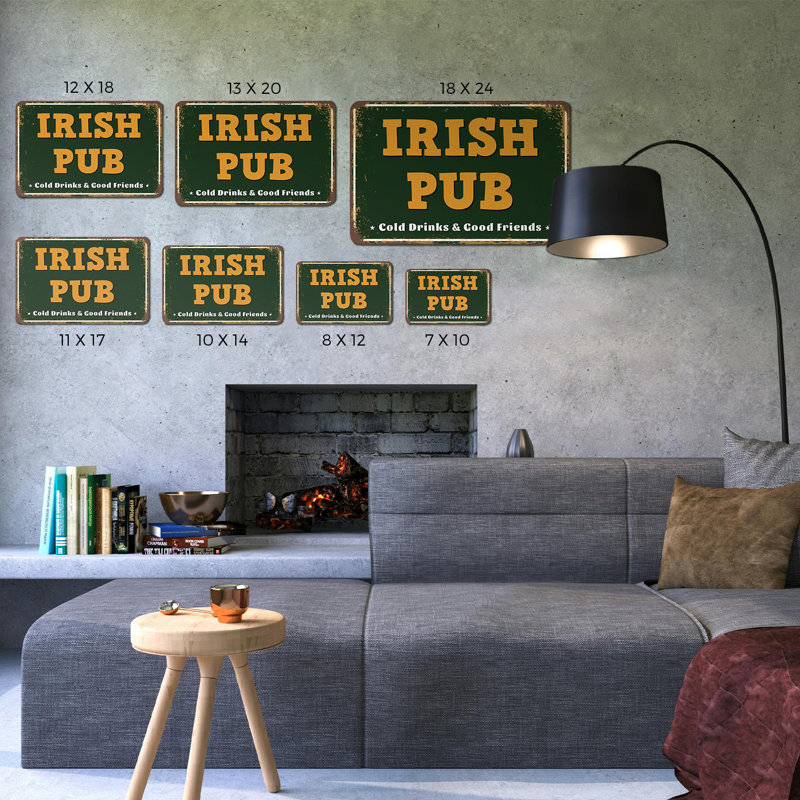 Panneau de pub irlandais 11 po x 17 po, H 11 po x l 17 po x P 0,1 po