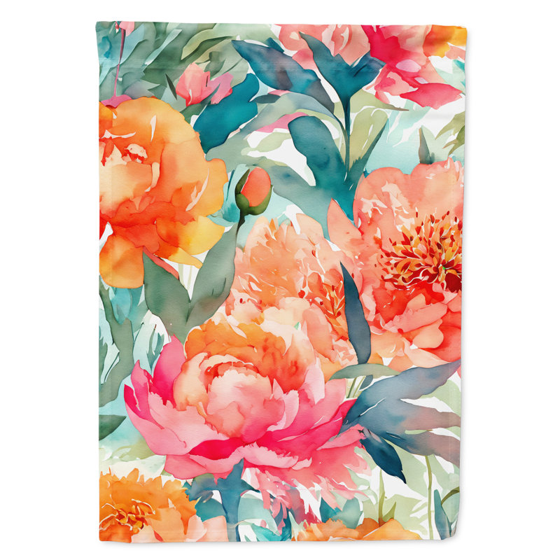 Pivoines dans un drapeau de maison aquarelle