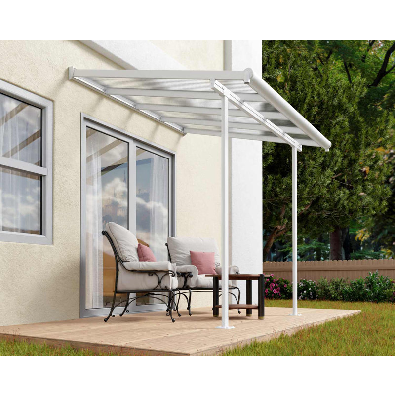 Palram - Canopia Sierra 7.5' W x 7.5' D Polycarbonate Aluminum Stationary Slope Patio Awning White/Diffused Clear, White