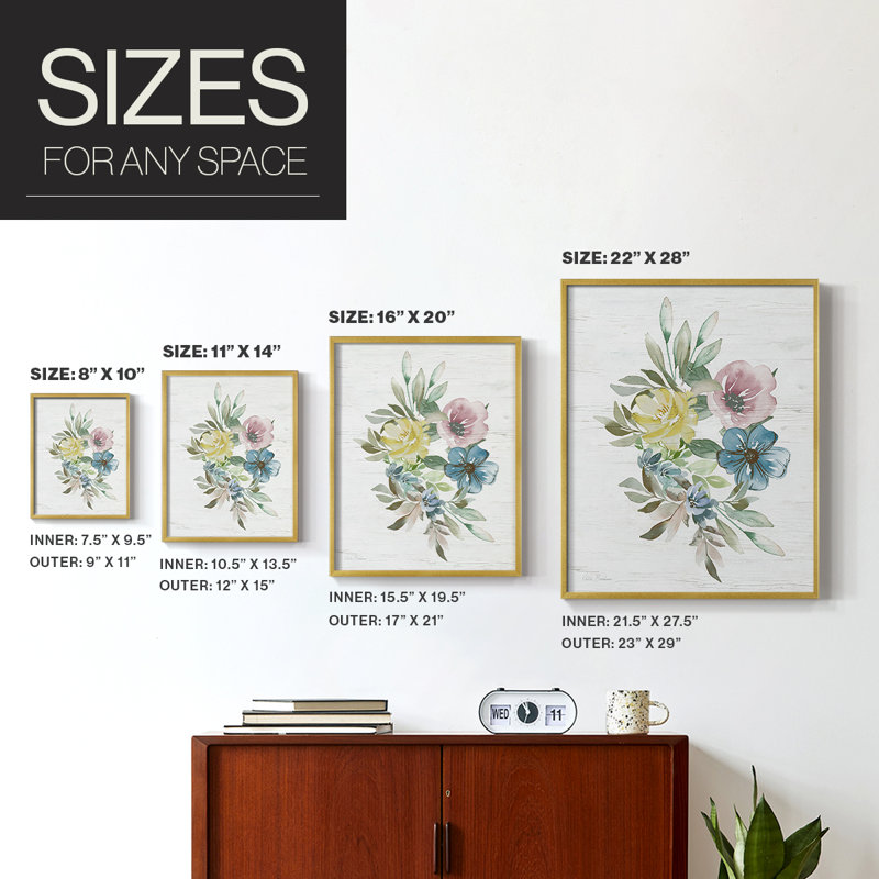 «Spring Meadow Arrangement I», reproduction encadrée de qualité supérieure - prête à être accrochée - aucun clou requis - aucun clou requis